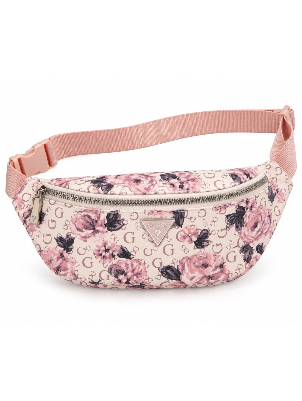 GUESS Floral Logo Belt Bag Fanny Pack Pink Cream Adjustable Waist Bag